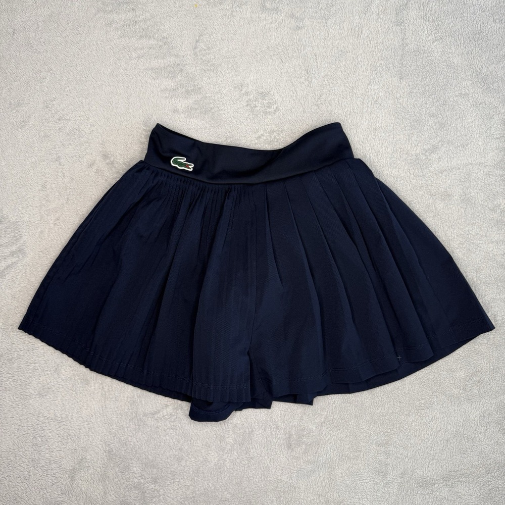 Lacoste Sport Navy Blue Asymmetric Half Pleated Tennis Skort Skirt XS 34 EUC